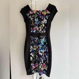 NWT LOVE ADY Sheath Body-con Square Mini Black Floral Dress S